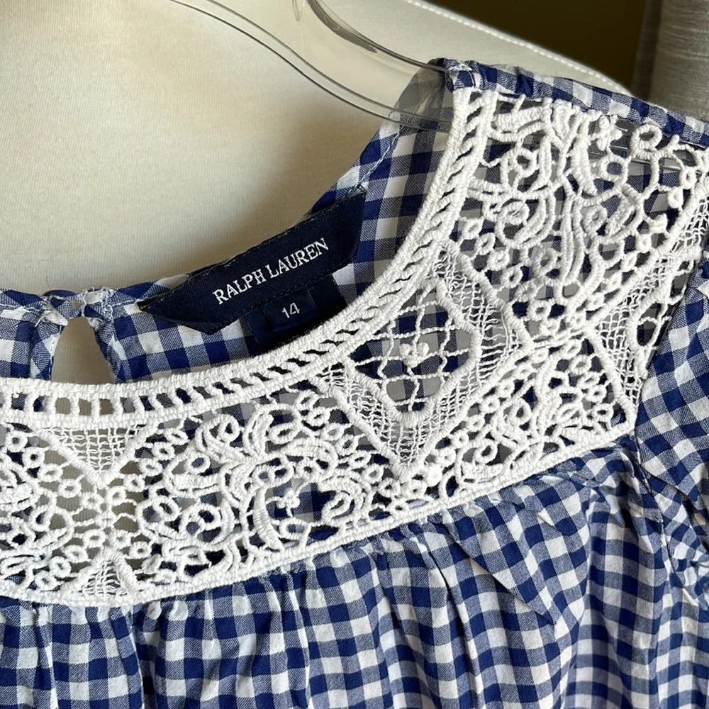 Ralph Lauren girls plaid, knitted 3/4 sleeve top size 14